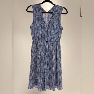 Blue Patterned Sleeveless Dress